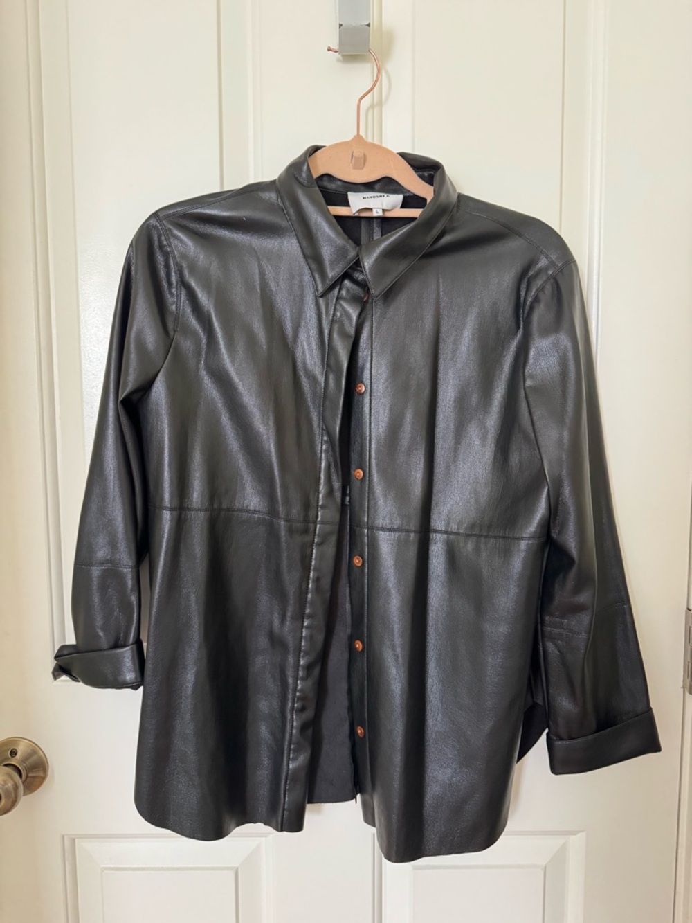 Nanushka Black Faux Leather Button-Front Shirt